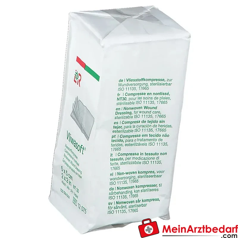 Vliwasoft Vliesstoffkompresse 5 cm x 5 cm 4-lagig unsteril 100 Stück