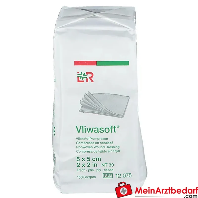 Vliwasoft Vliesstoffkompresse 5 cm x 5 cm 4-lagig unsteril 100 Stück