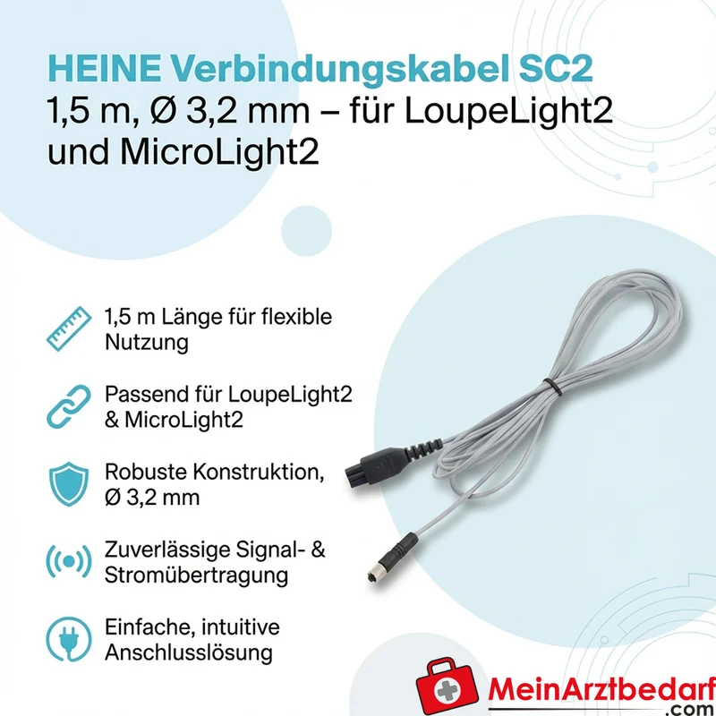 HEINE Verbindungskabel SC2 1,5 m Ø 3,2 mm für LoupeLight2/MicroLight2 zu mPack mini