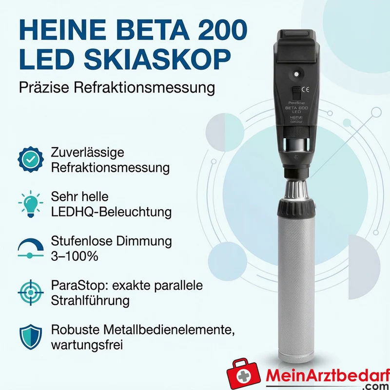 HEINE BETA 200 LED Skiaskop mit BETA4 NT Ladegriff und NT4 Tisch-Ladegerät