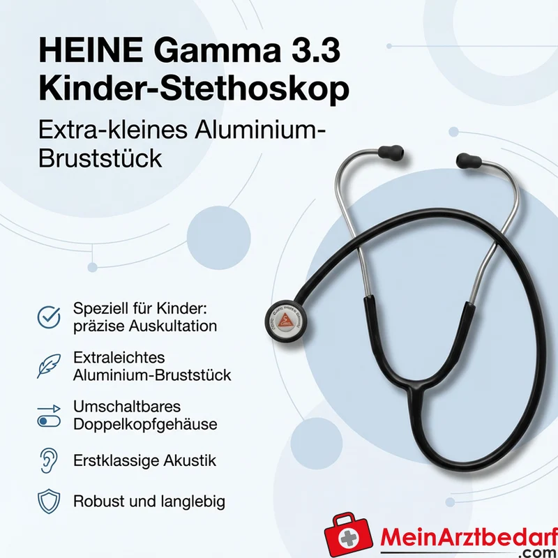HEINE Gamma 3.3 Kinder-Stethoskop, extrakleines Aluminium-Bruststück, umschaltbares Doppelkopfgehäuse