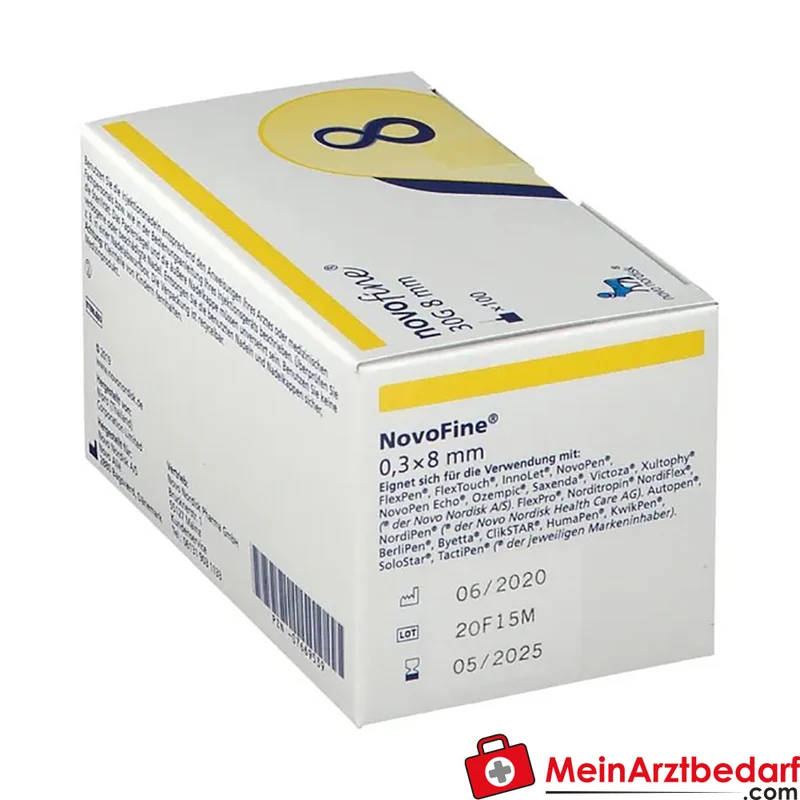NovoFine Injektionsnadeln 0,30 x 8 mm (30G) Einmalnadel TW 100 Stück