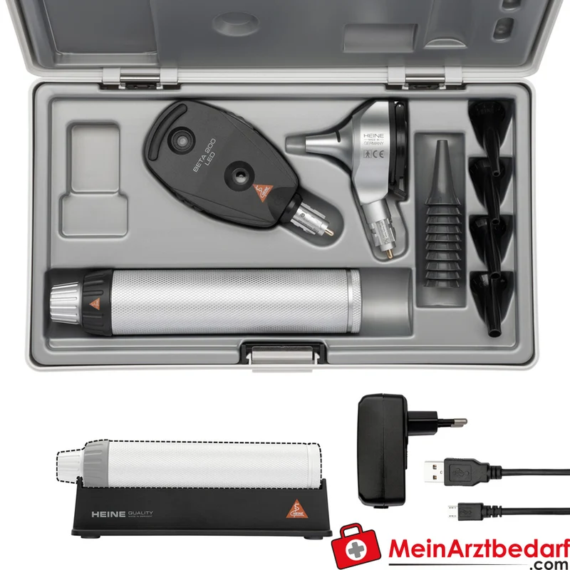 HEINE BETA Set LED: BETA 200 Ophthalmoskop & BETA 400 F.O. Otoskop, USB-Ladegriff