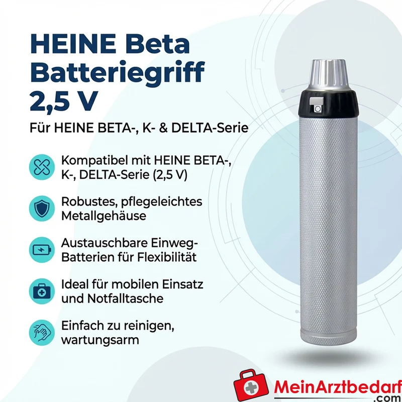 HEINE Beta Batteriegriff 2,5 V für BETA/K/DELTA Serie, Metall, 2×LR14
