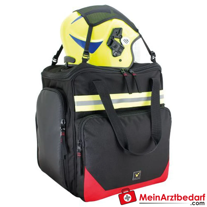 TEE-UU EQUIBAG EVO Einsatzrucksack 50 L mit Stiefelfach und Helmhalterung 600D Polyester schwarz/rot