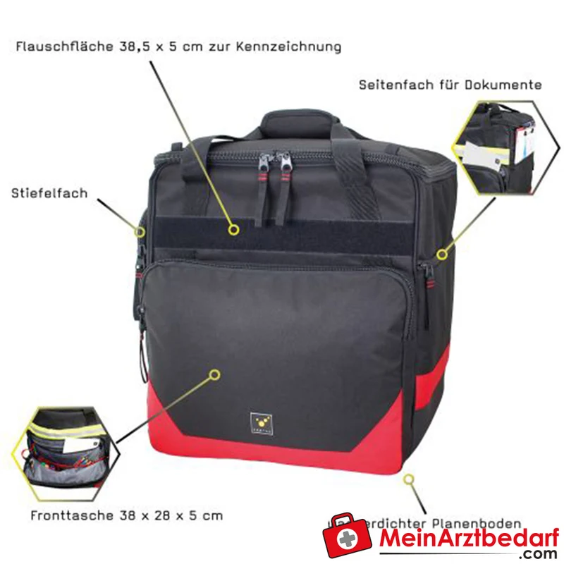 TEE-UU EQUIBAG EVO Einsatzrucksack 50 L mit Stiefelfach und Helmhalterung 600D Polyester schwarz/rot
