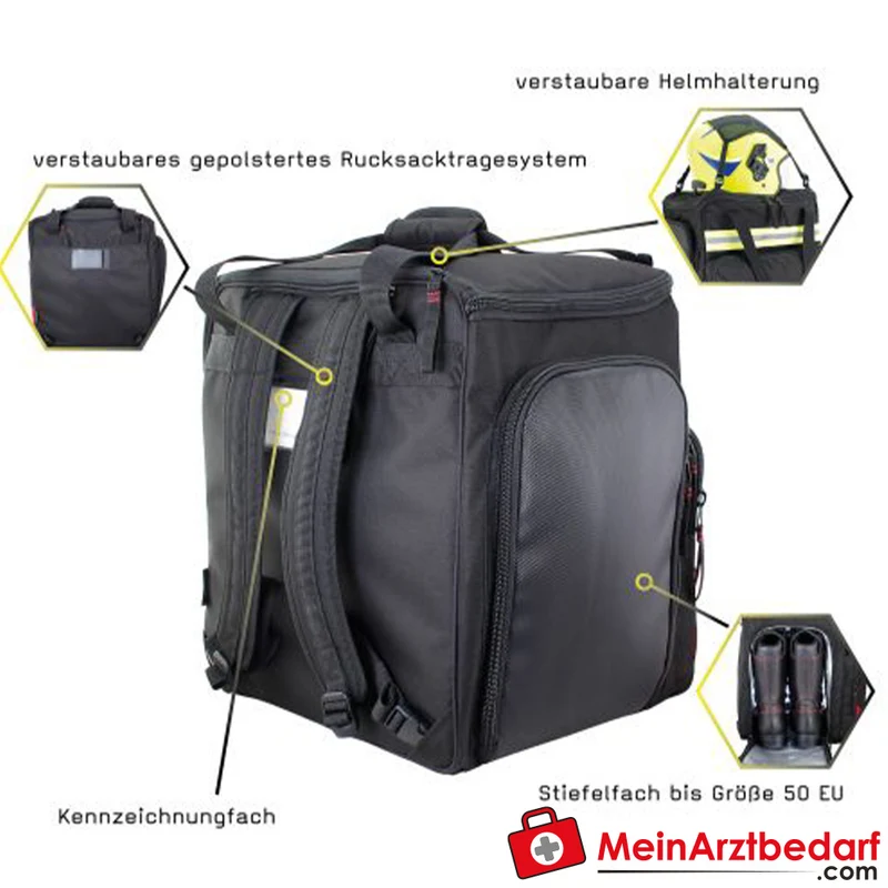 TEE-UU EQUIBAG EVO Einsatzrucksack 50 L mit Stiefelfach und Helmhalterung 600D Polyester schwarz/rot