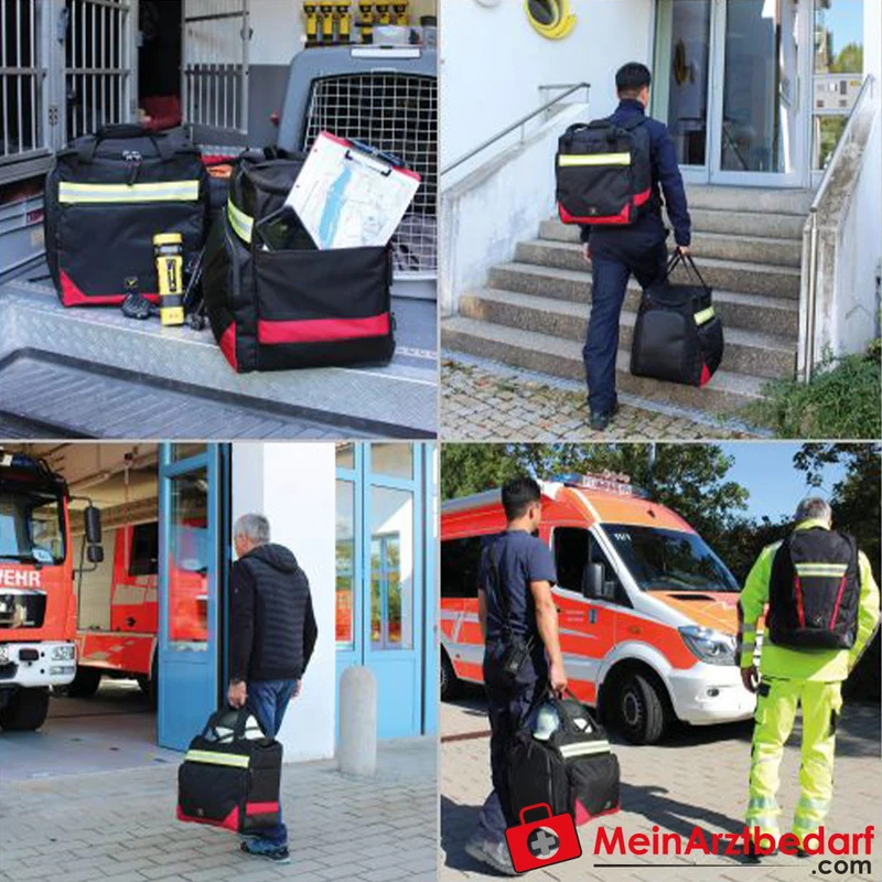 TEE-UU EQUIBAG EVO Einsatzrucksack 50 L mit Stiefelfach und Helmhalterung 600D Polyester schwarz/rot