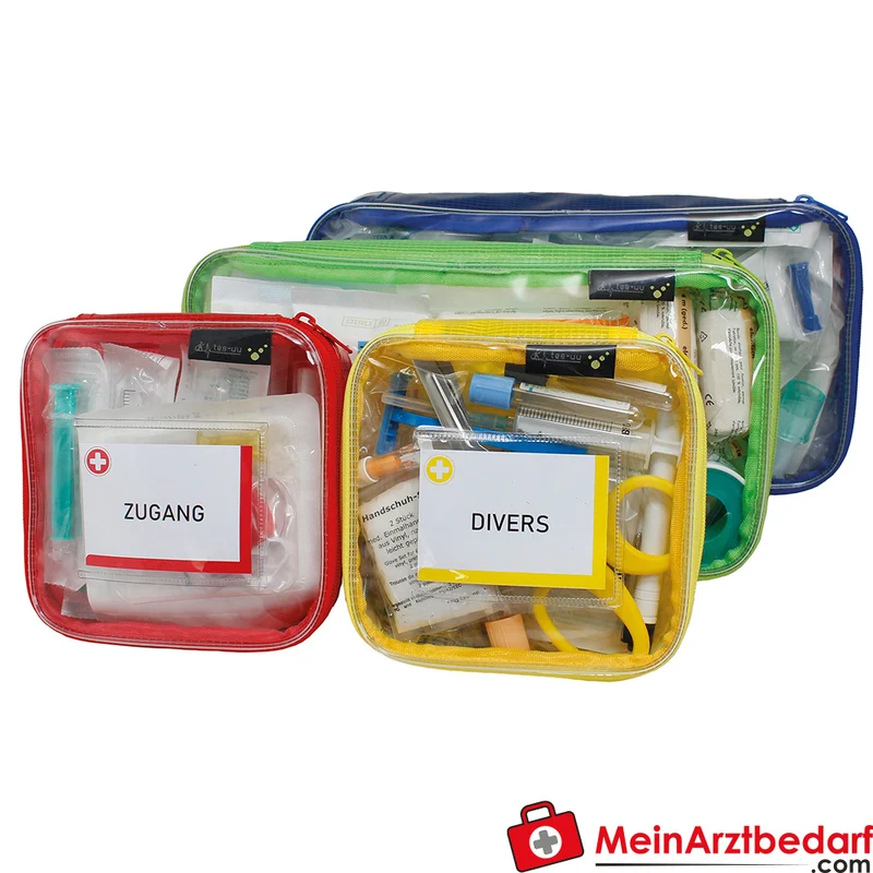 TEE-UU PRAXIS MIXED Modultaschen-Set 4-teilig, Plane, transparenter Deckel, farbcodiert, 2x M (15x5x15 cm) 2x L (30x5x15 cm)
