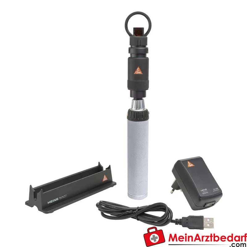 HEINE Indirektes Hand-Ophthalmoskop monokular Metall, vergütete Optik, Interferenz-Rotfrei-Filter, +3D-Lupenaufsatz