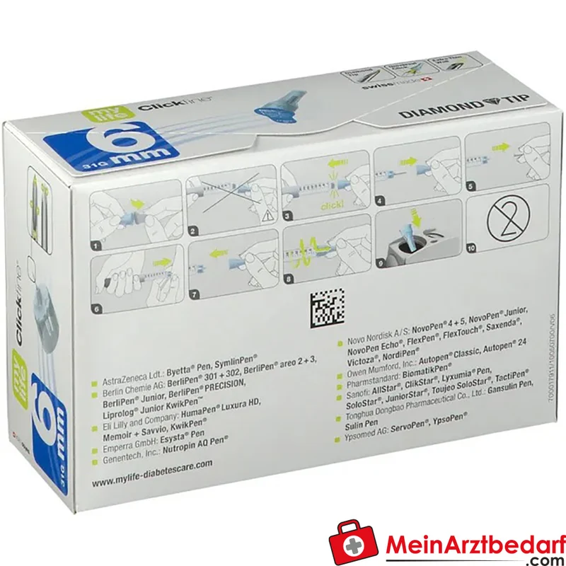 mylife Clickfine Pen-Nadeln 6 mm Kanülen 100 Stück