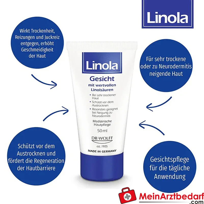 Linola Gesicht Creme 50 ml für sehr trockene, juckende Haut