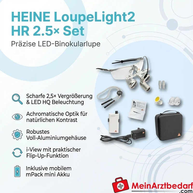 HEINE LoupeLight2 HR 2.5x Binokularlupe 420 mm S-Frame mPack mini