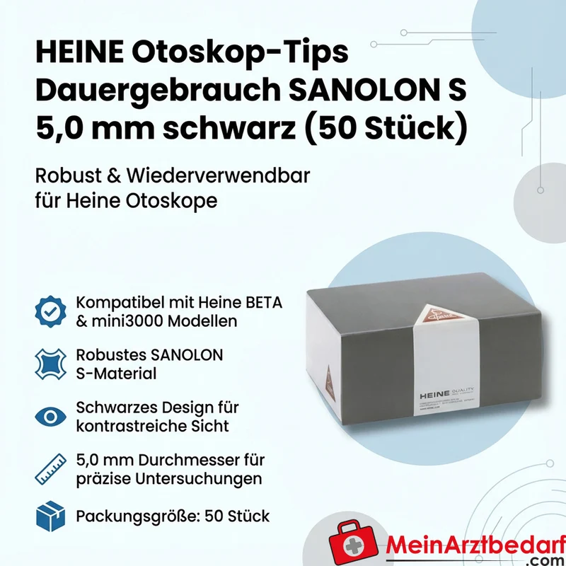 HEINE Otoskop-Tips Dauergebrauch SANOLON S 5,0 mm schwarz 50 Stück