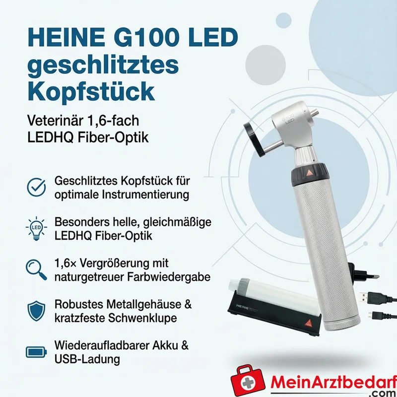 HEINE G100 LED geschlitztes Kopfstück 1,6‑fach LEDHQ Fiber‑Optik Veterinär