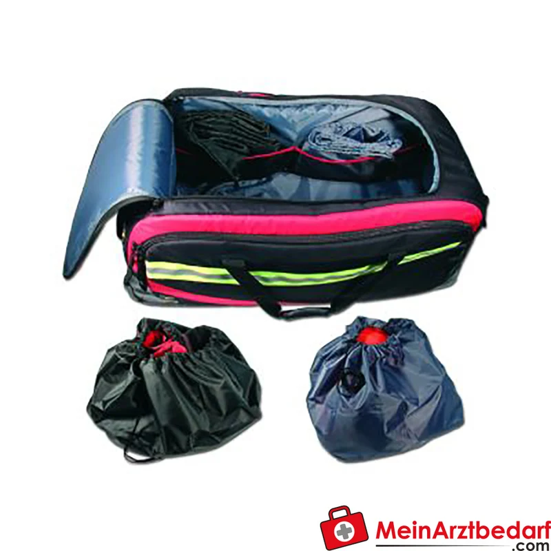 TEE-UU Trolleybag Bekleidungstasche 80 L Feuerwehr Tasche 600D Polyester Schwarz/Rot mit Rollen