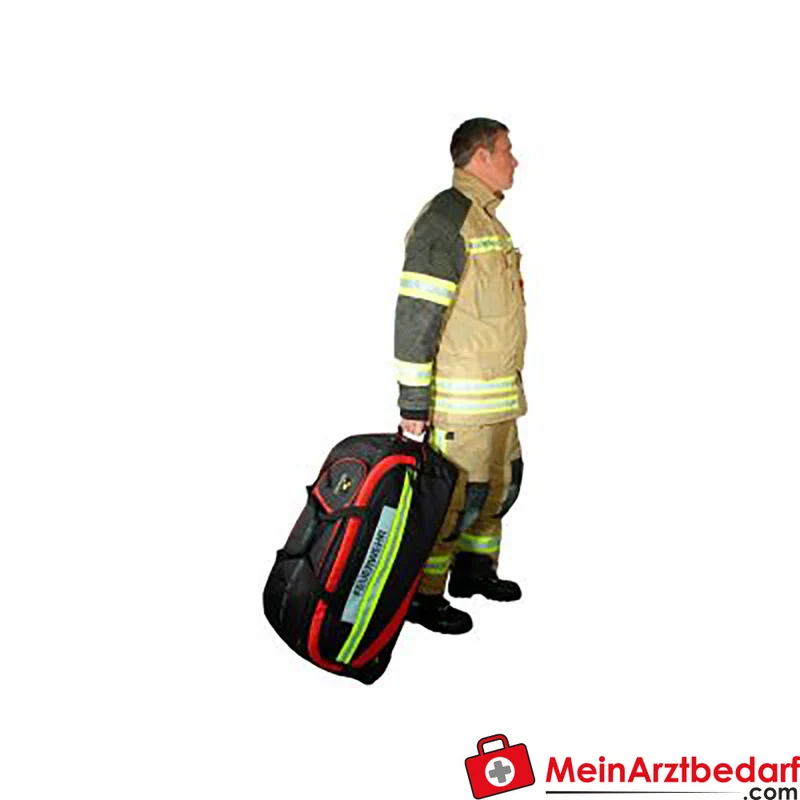 TEE-UU Trolleybag Bekleidungstasche 80 L Feuerwehr Tasche 600D Polyester Schwarz/Rot mit Rollen
