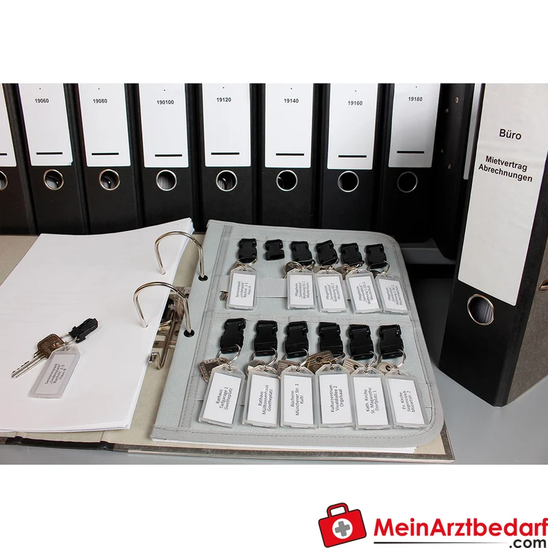 TEE-UU KEYBOARD Schlüsselboard für DIN-A4 Aktenordner, 12 Schlüssel, 600D Polyester, Grau, 23,5x30 cm