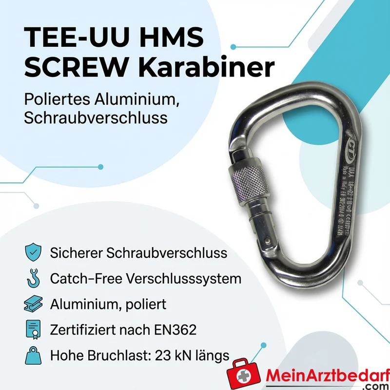 TEE-UU HMS Schraubkarabiner Aluminium Schraubverschluss EN362 23 kN 23 mm