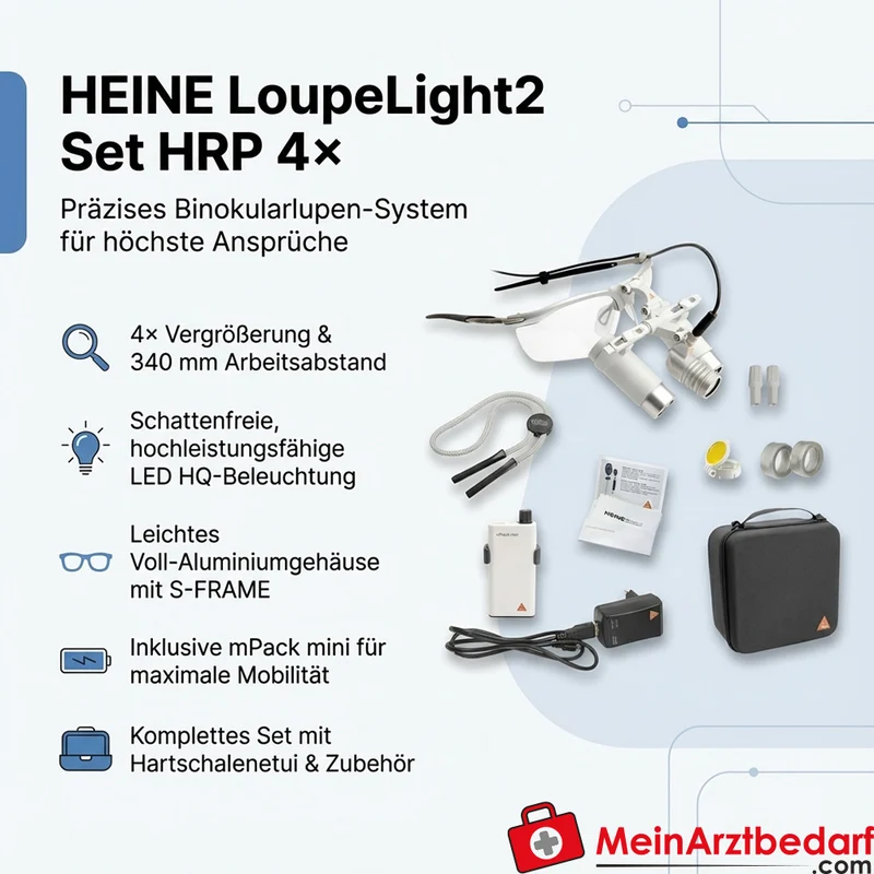 HEINE LoupeLight2 Set HRP 4x Binokularlupe 340 mm mit S-FRAME und mPack mini