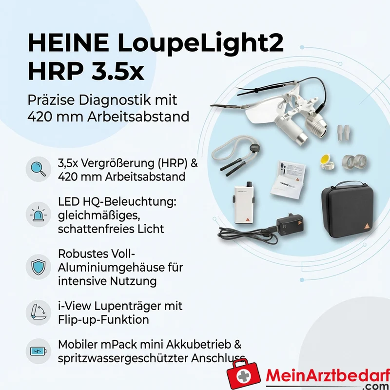 HEINE LoupeLight2 HRP 3.5x Binokularlupe 420 mm S-Frame mPack mini