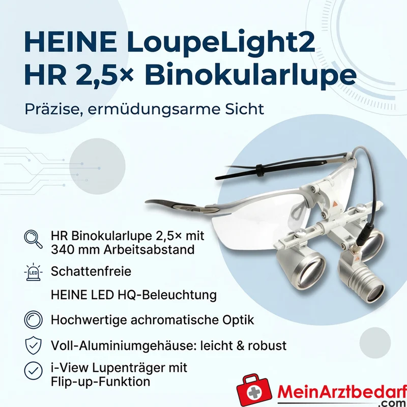 HEINE LoupeLight2 HR 2,5x Binokularlupe 340 mm LED HQ S-Frame mPack mini