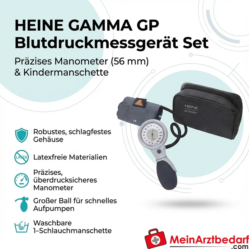 HEINE GAMMA GP Blutdruckmessgerät Set, Kindermanschette, 56 mm Manometer, 1‑Schlauch, Etui