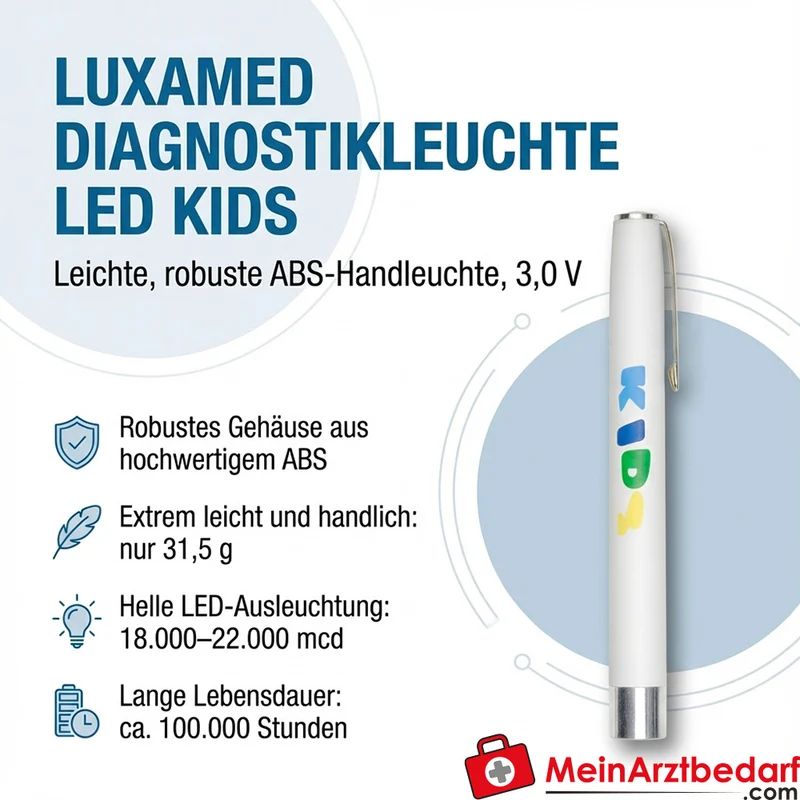 Luxamed Diagnostikleuchte LED Kids ABS, 3,0 V, 18.000–22.000 mcd, 7.000 K