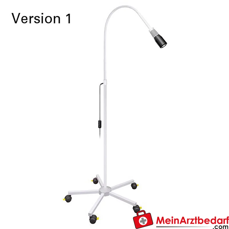LUXAMED LED-Untersuchungsleuchte FOCUS 10 W, 60.000 Lux bei 30 cm, CRI 93, 100 cm Schwanenhals, 5-Fuß-Rollstativ, weiß