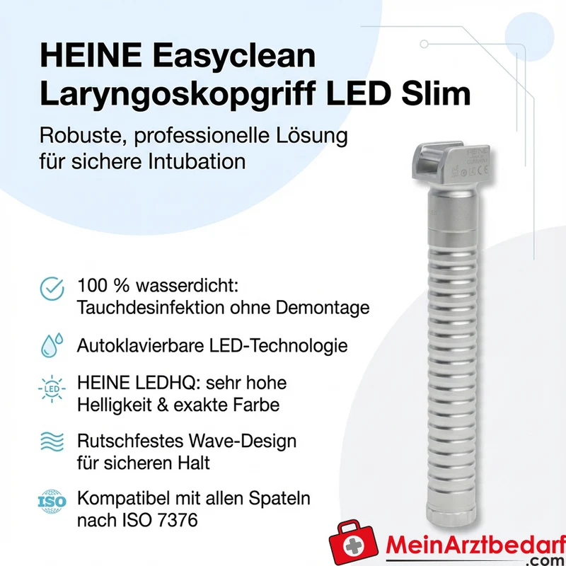 HEINE Easyclean LED Slim Laryngoskopgriff, autoklavierbar, wasserdicht, kompatibel ISO 7376