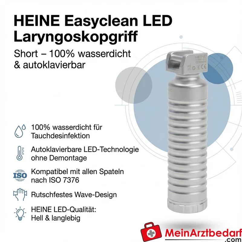 HEINE Easyclean LED Short Laryngoskopgriff, wasserdicht, autoklavierbar, ISO 7376 kompatibel