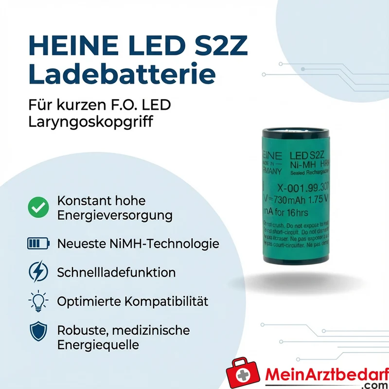 HEINE LED S2Z Ladebatterie 2,5 V NiMH Akku für kurzen F.O. LED Laryngoskopgriff