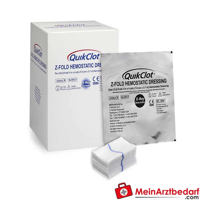 QuikClot Z-Fold hämostatische Wundauflage, 7,6 cm x 3,7 m