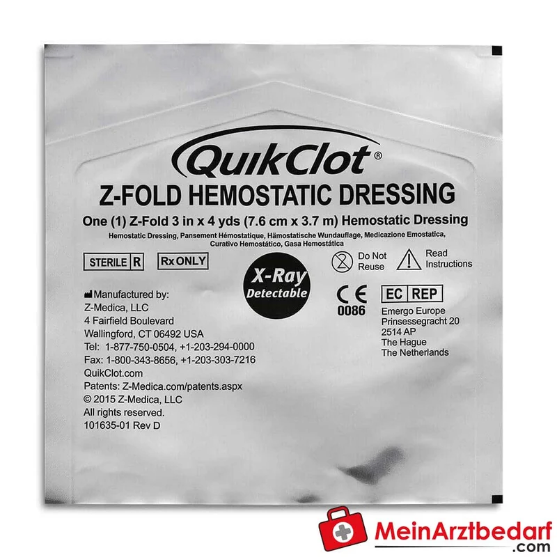 QuikClot Z-Fold hämostatische Wundauflage, 7,6 cm x 3,7 m