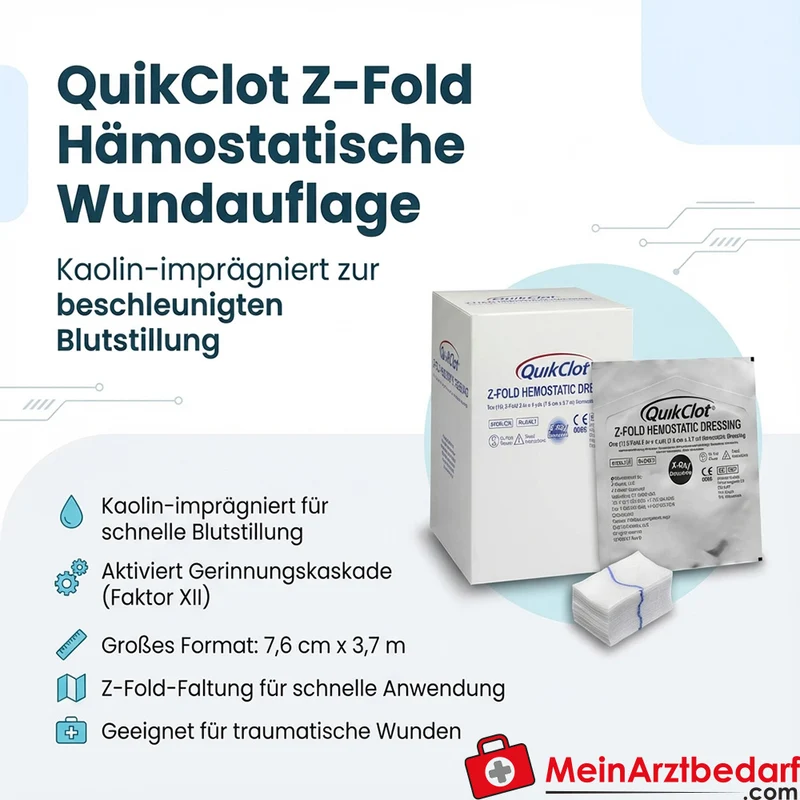 QuikClot Z-Fold hämostatische Wundauflage, 7,6 cm x 3,7 m