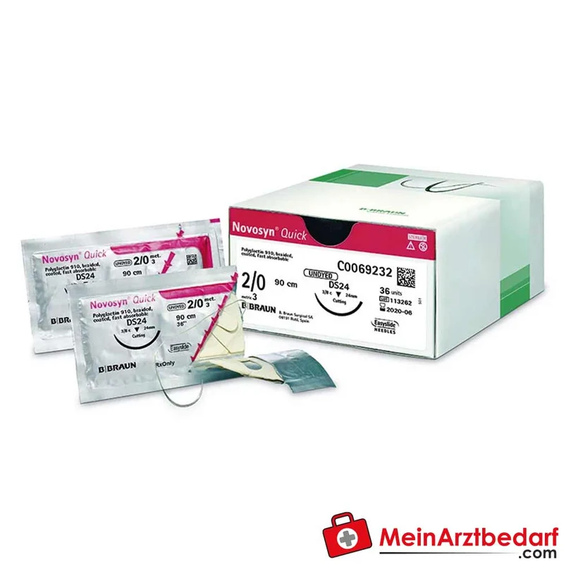 B. Braun Novosyn Quick Nahtmaterial Copolymer (90% Glycolid/10% L‑Lactid) geflochten ungefärbt USP 0–3/0 36 Stück
