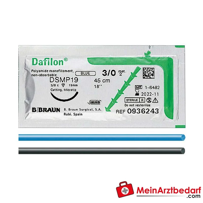 B. Braun Dafilon Nahtmaterial Polyamid 6 monofil USP 11/0 (0,1) schwarz für Mikro-/Augenchirurgie 12 Stück