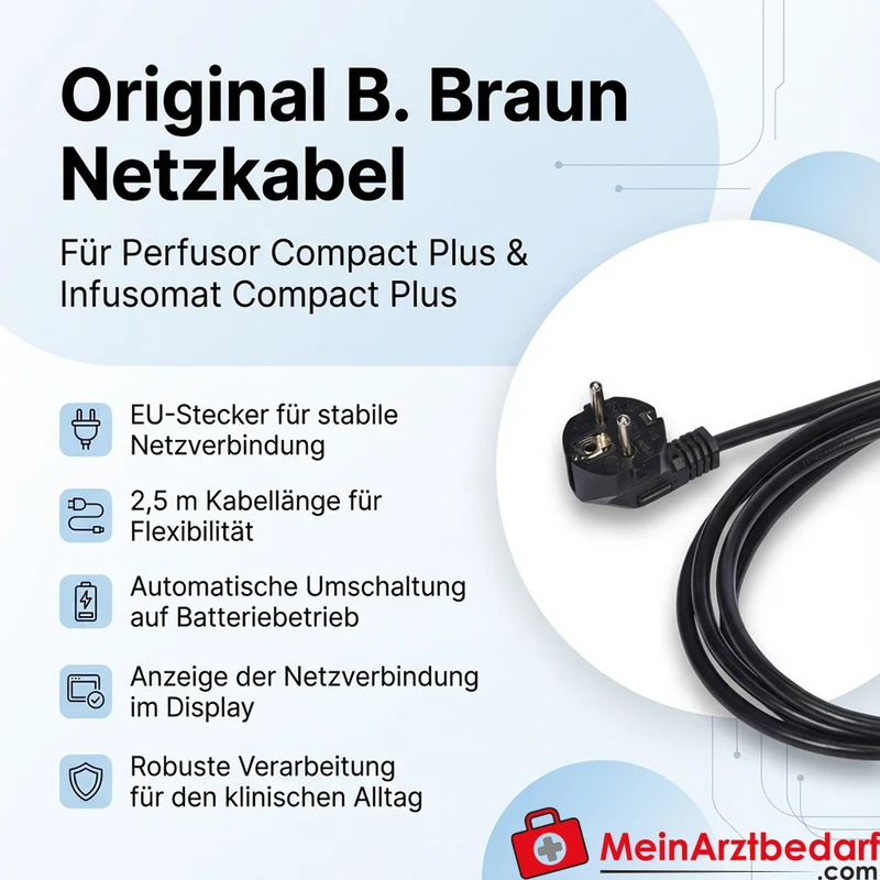B. Braun Netzkabel 2,5 m für Perfusor Compact Plus & Infusomat Compact Plus EU-Stecker