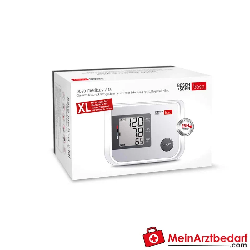 boso medicus vital Einknopf-Oberarm-Blutdruckmessgerät, klinisch validiert, Manschette 22–32 cm, 60 Speicherplätze