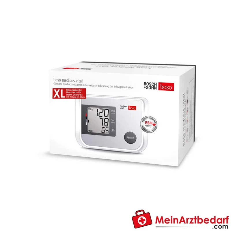 boso medicus vital Einknopf-Oberarm-Blutdruckmessgerät, klinisch validiert, Manschette 22–32 cm, 60 Speicherplätze