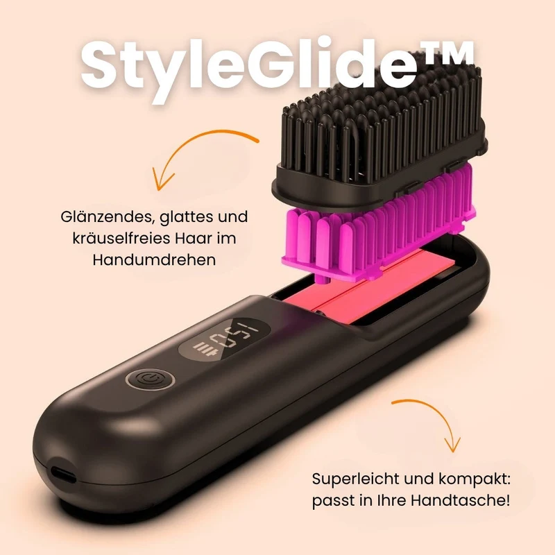 Glättbürste & Haarbürste elektrisch | Kabelloser Haarglätter für glattes Haar | StyleGlide