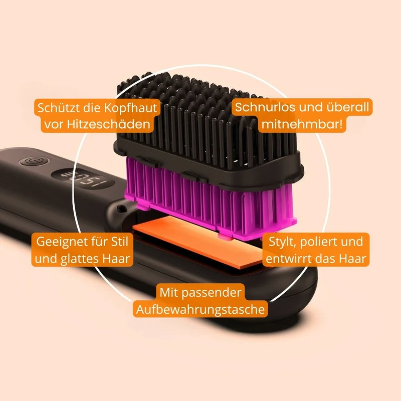 Glättbürste & Haarbürste elektrisch | Kabelloser Haarglätter für glattes Haar | StyleGlide