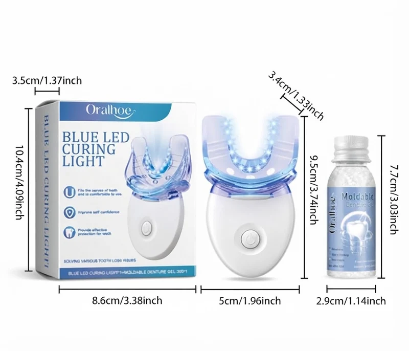 Prothesen | Zahnreparatur Set mit LED | Formbares Denture Gel | Futusly