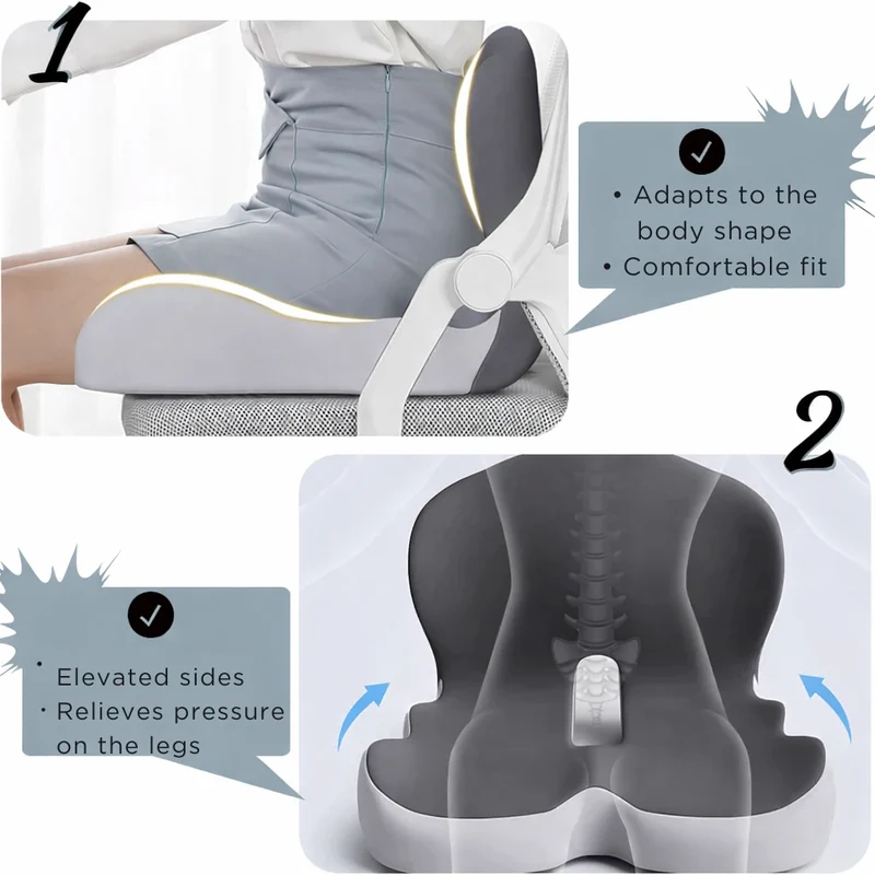 Sitzkissen | Ergonomisches Memory Foam Sitzkissen | Druckentlastend & Rutschfest | ErgoComfort