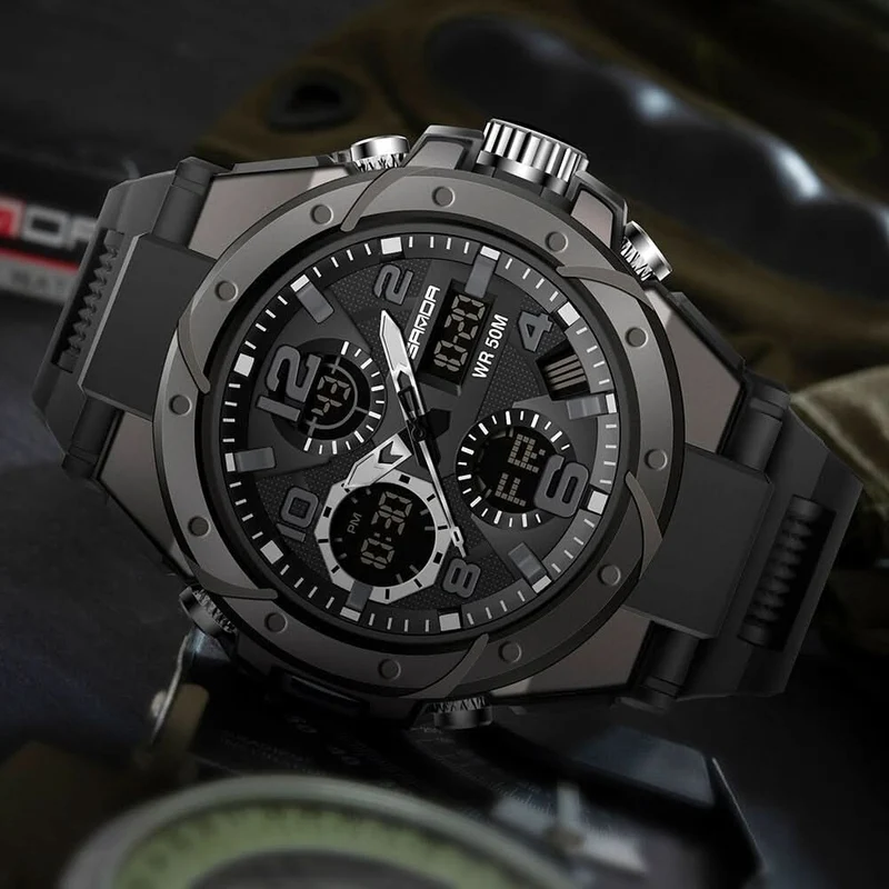 Herren Militäruhr mit analog-digitaler Anzeige und Funktionen