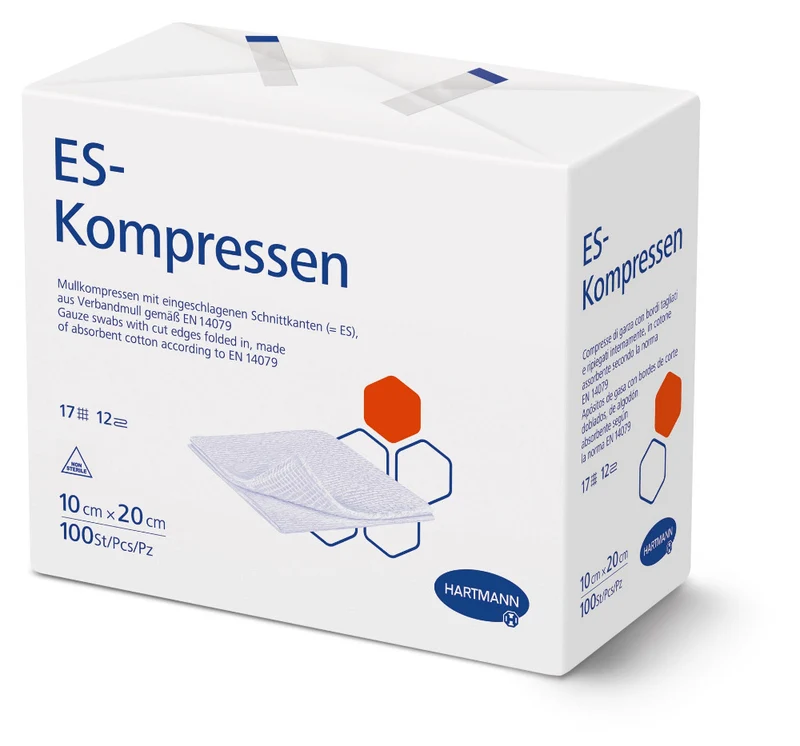 Hartmann ES Mullkompressen, unsteril, 10 x 20 cm, 17-fädig, 12-fach