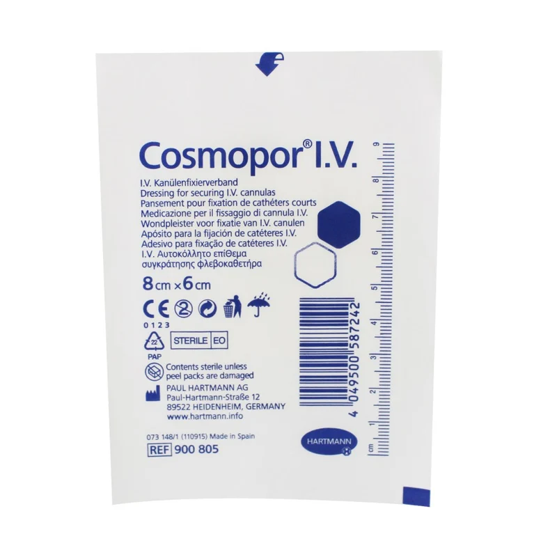 Hartmann Cosmopor I.V. 8 x 6 cm, steril, Fixierverband für I.V. Kanülen, 50 Stück