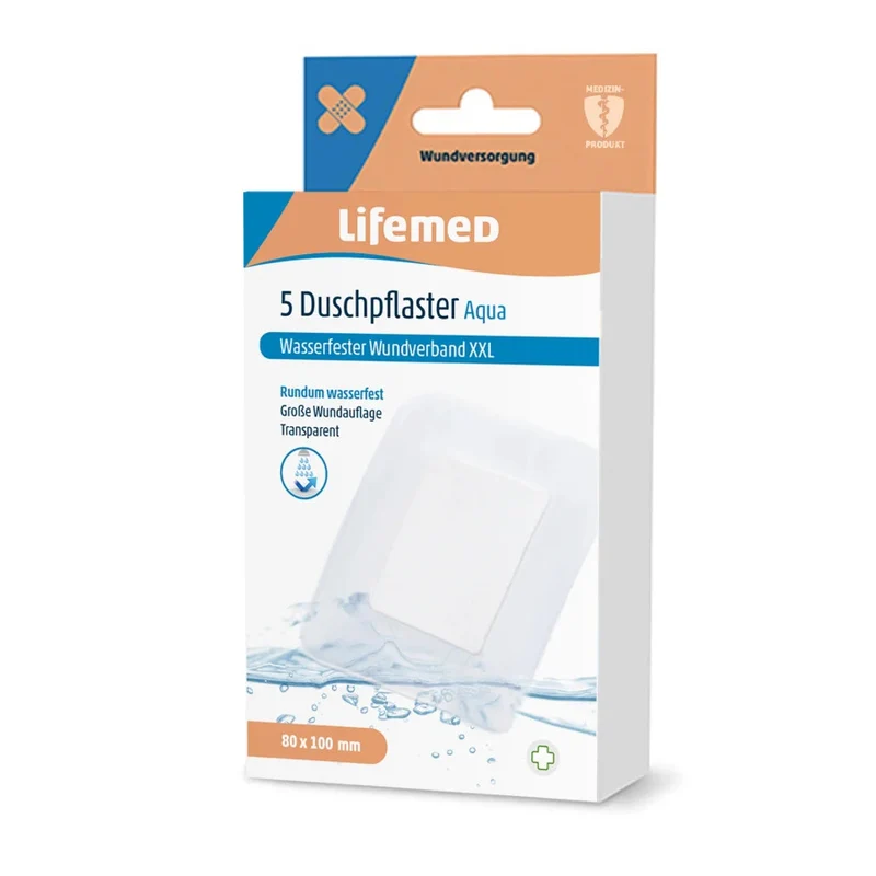 Lifemed Duschpflaster XXL, 10 x 8 cm, transparent "Aqua", 5er Pack