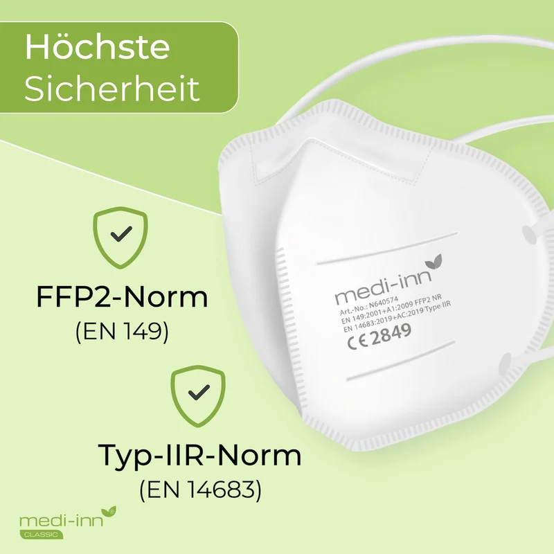 Medi-Inn Atemschutzmasken FFP2 NR, Typ IIR, 3-lagig, weiß