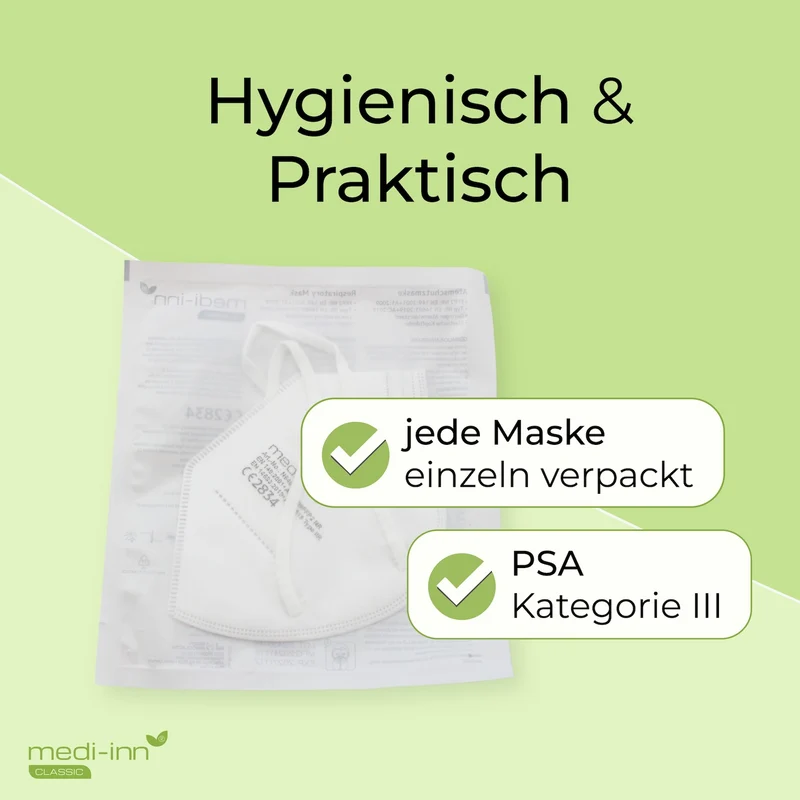 Medi-Inn Atemschutzmasken FFP2 NR, Typ IIR, 3-lagig, weiß